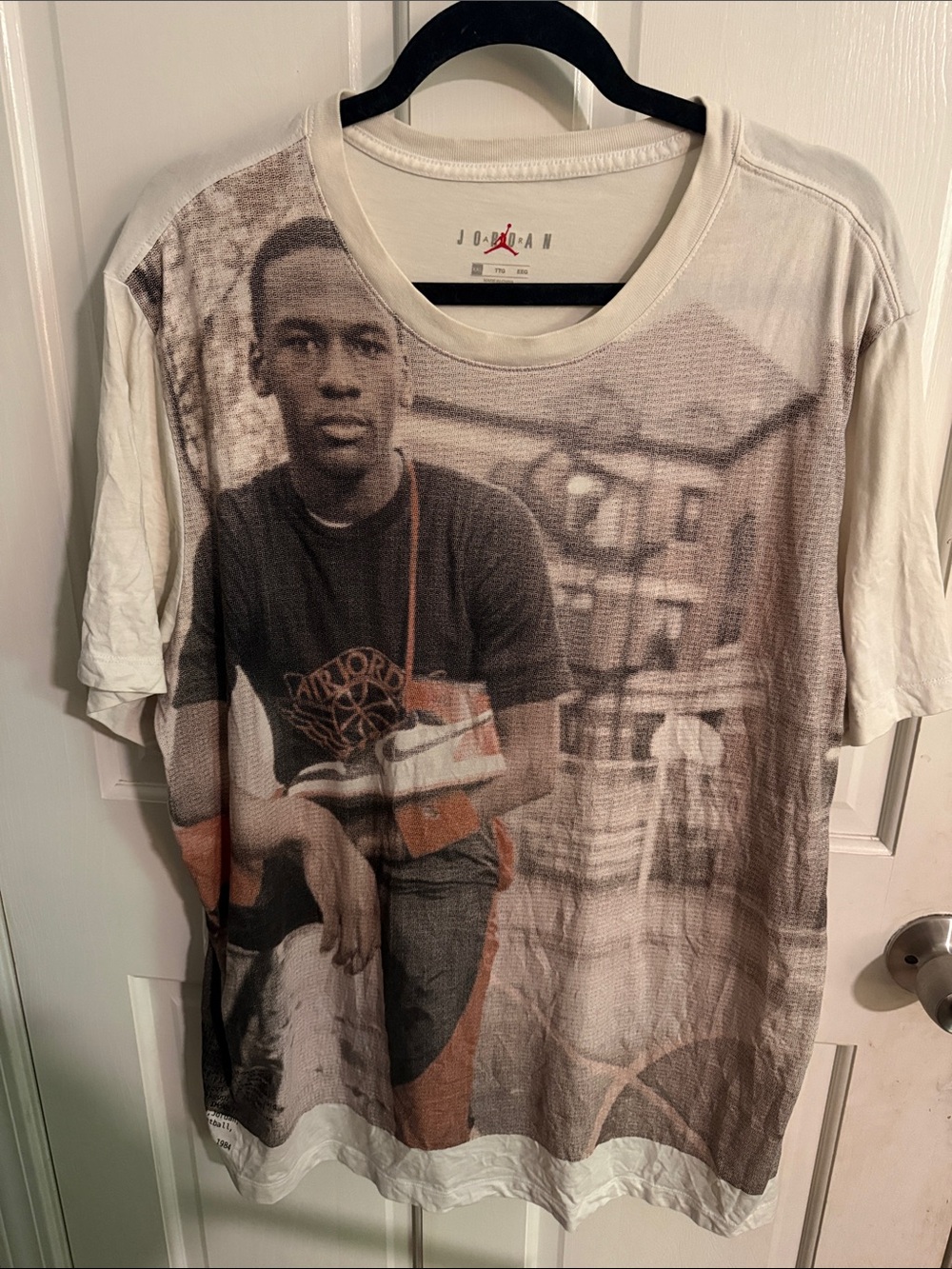 Jordan White Short-Sleeve Crewneck T-Shirt with Tan Photo Print